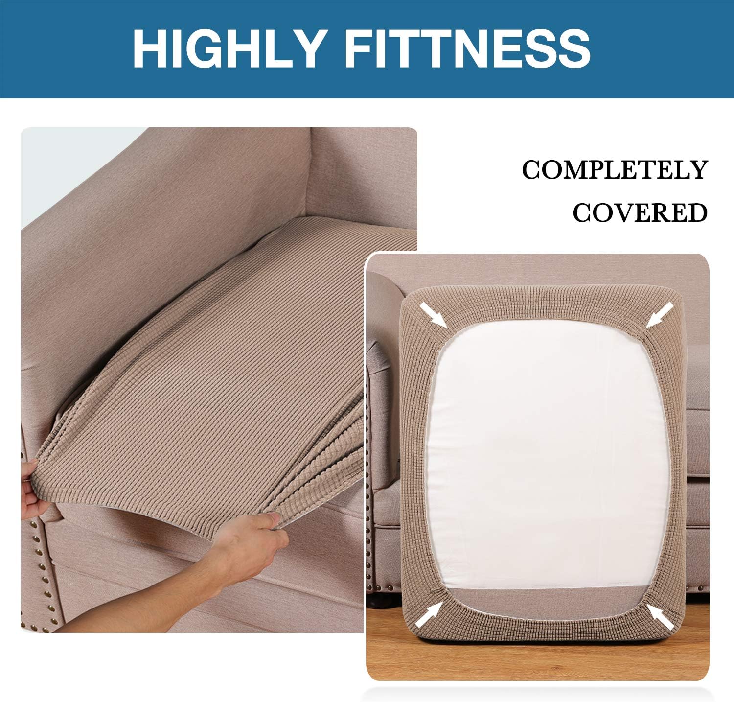 BellaHills Stretch Sofa Seat Cushion Cover Sofa Couch Cushion Furniture Protector Sofa Slipcover with Elastic Bottom Spandex Jacquard Fabric Small Checks(3 Pieces - Image 5