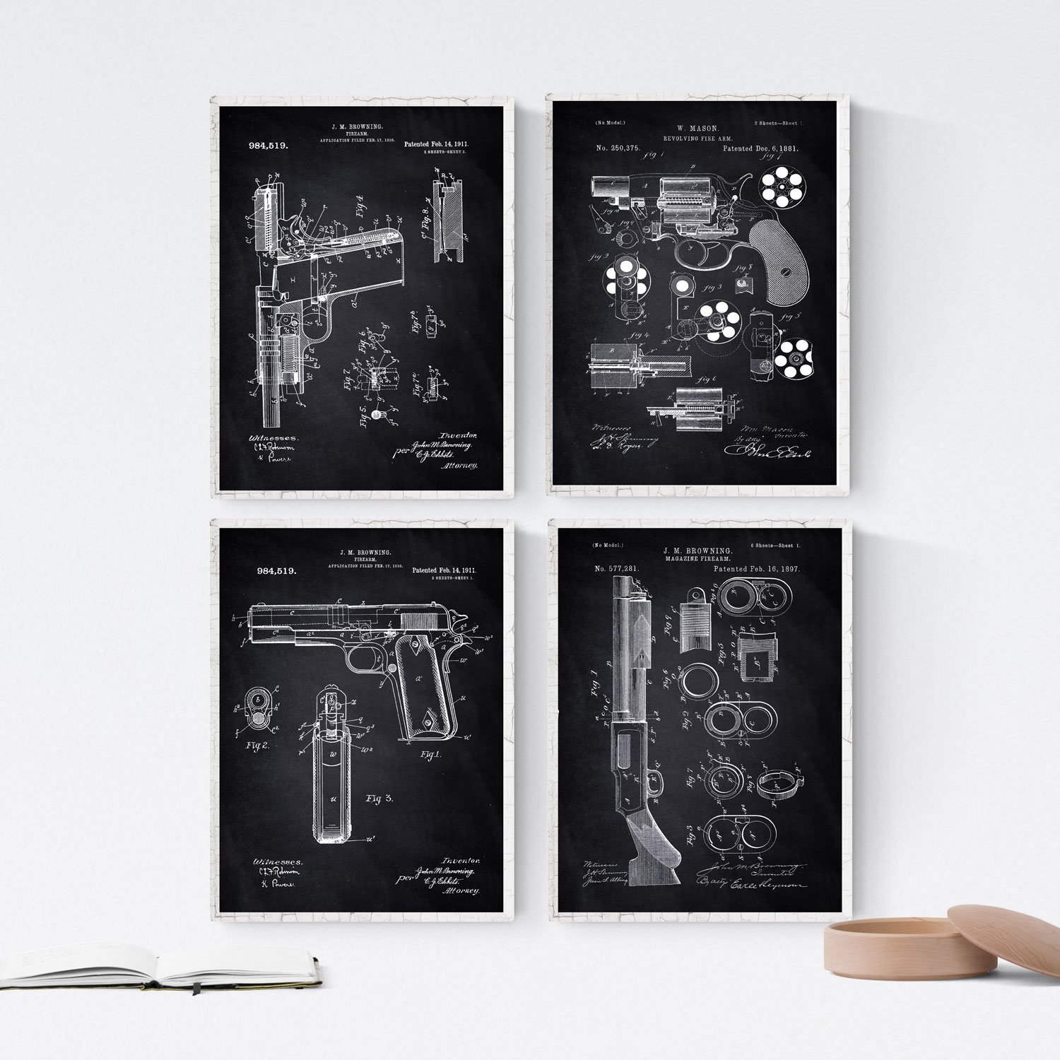 BLACK – Pack of 4 sheets with game patents and vintage invention posters choose your preferred color printed on 250g paper ideal for framing and home or office decor