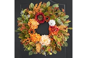SOOMEIR Fall Wreaths for Front Door Outside 23 Inch Fall Wreath with Peonies, Sunflowers & Pumpkins – Outdoor Autumn Wreath for Thanksgiving Halloween & Harvest Decor