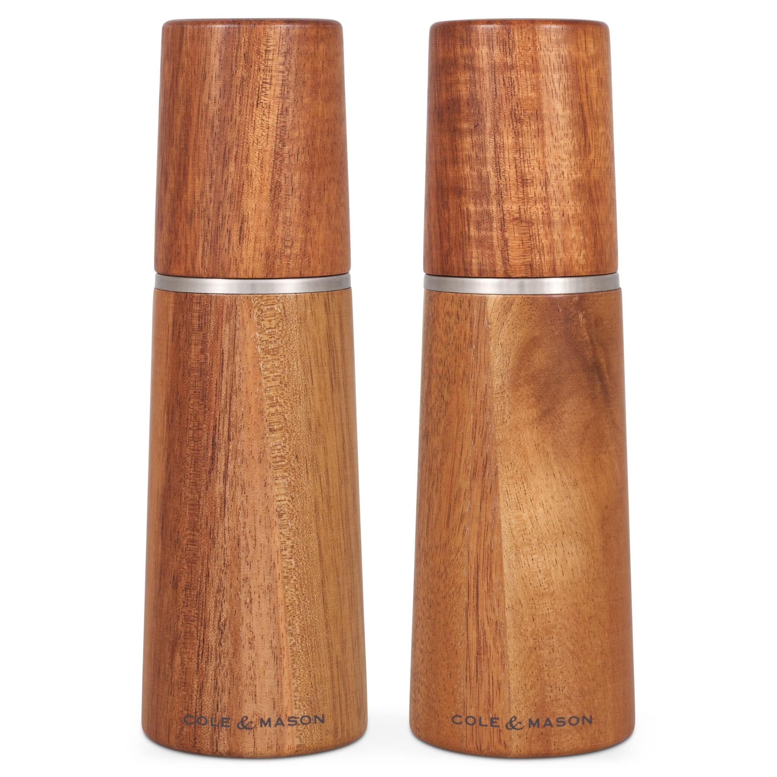 Cole & Mason Marlow Acacia Salt and Pepper Grinder Set with Precision+ Adjustable Grind, Acacia Wood, 185mm, Gift Set, Includes 1x Salt Mill and 1x Pepper Mill