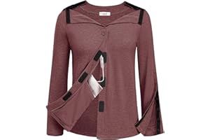 Deyeek Mastectomy Shirts with Drain Pockets Tear Away Side Snap Post Shoulder Surgery Shirts Women Chemo Port Dialysis Shirt