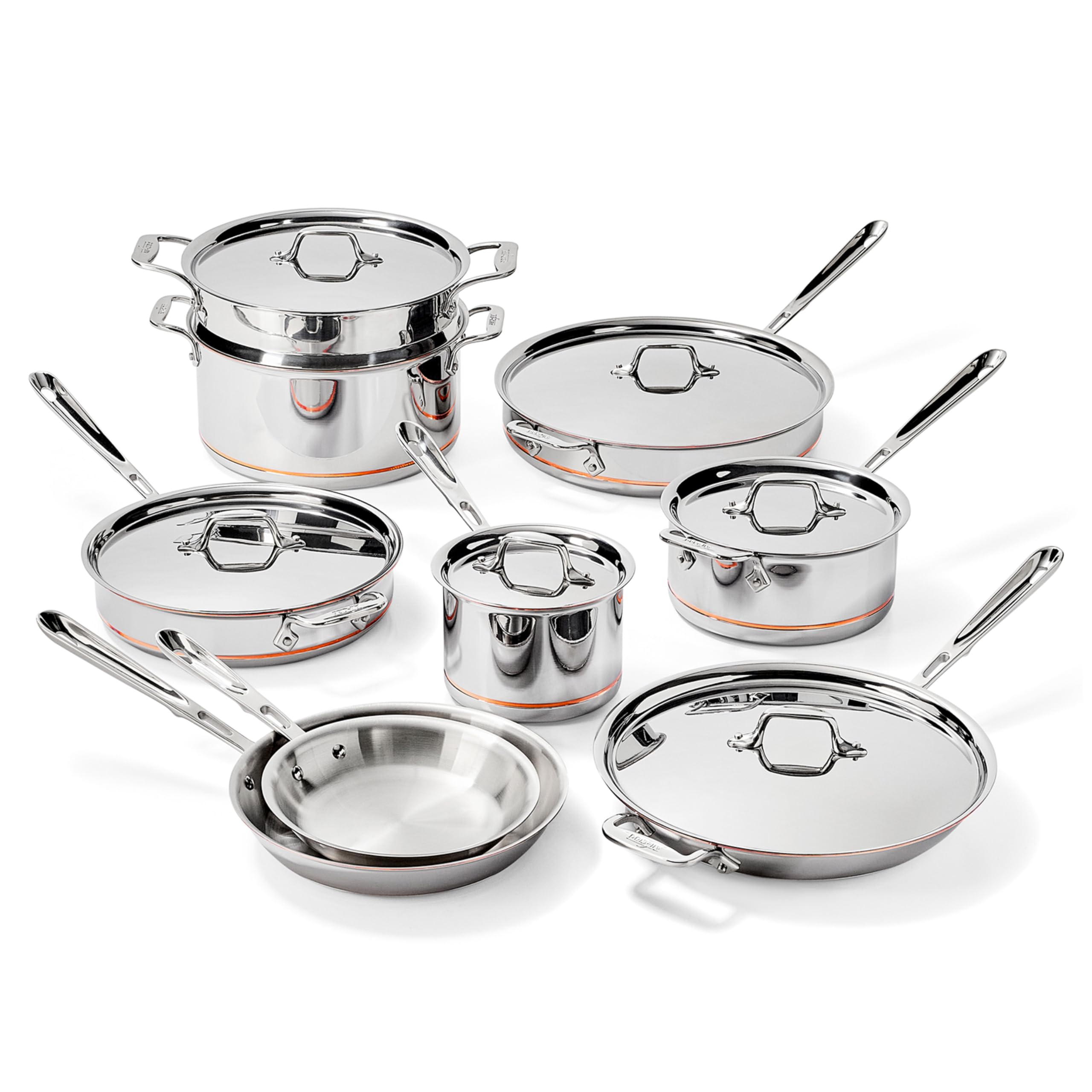 Photo 1 of All-Clad Copper Core 5 Ply Stainless Steel Cookware Set 15 Piece, Oven Broiler Safe 600F, Cookware, Stockpot, Pots and Pans Set, Silver