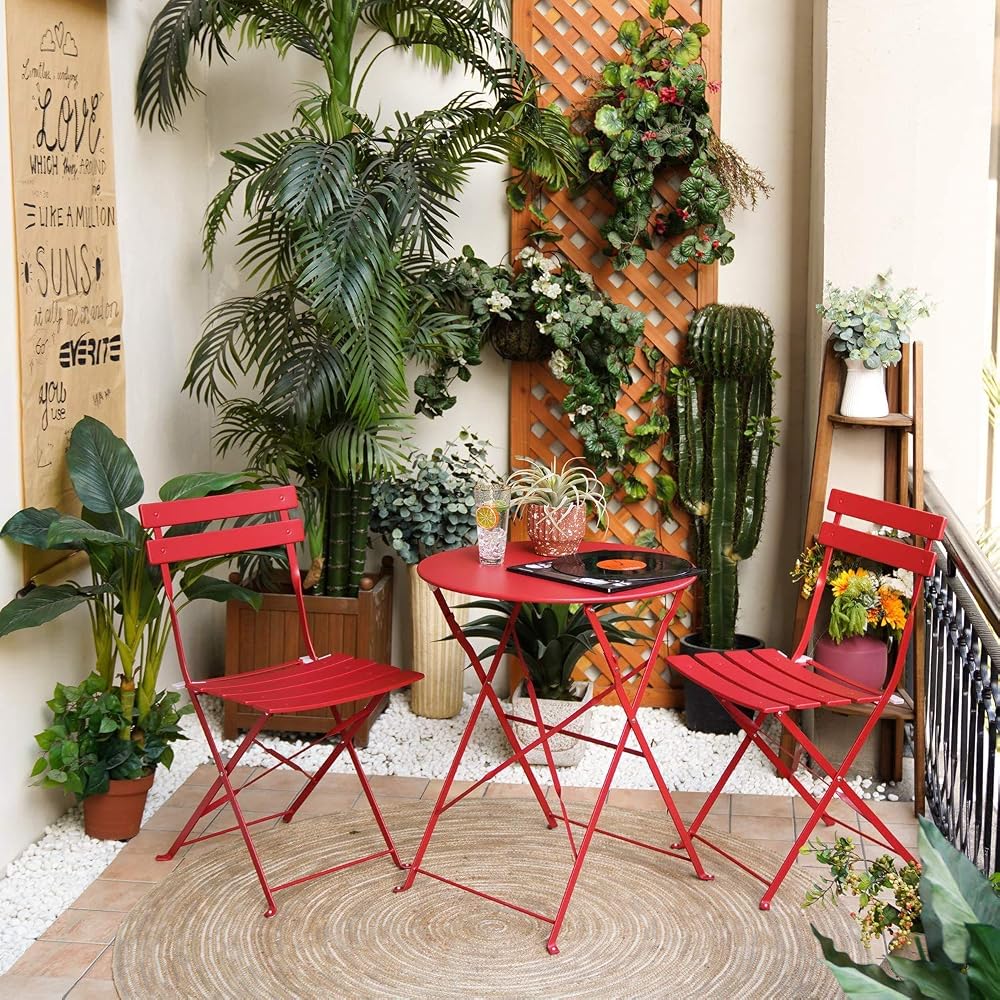 Grand patio 3-Piece Bistro Set Red, Folding Chairs Table, Weather-Resistant
