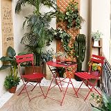 Grand patio 3-Piece Bistro Set Red, Folding Chairs Table, Weather-Resistant
