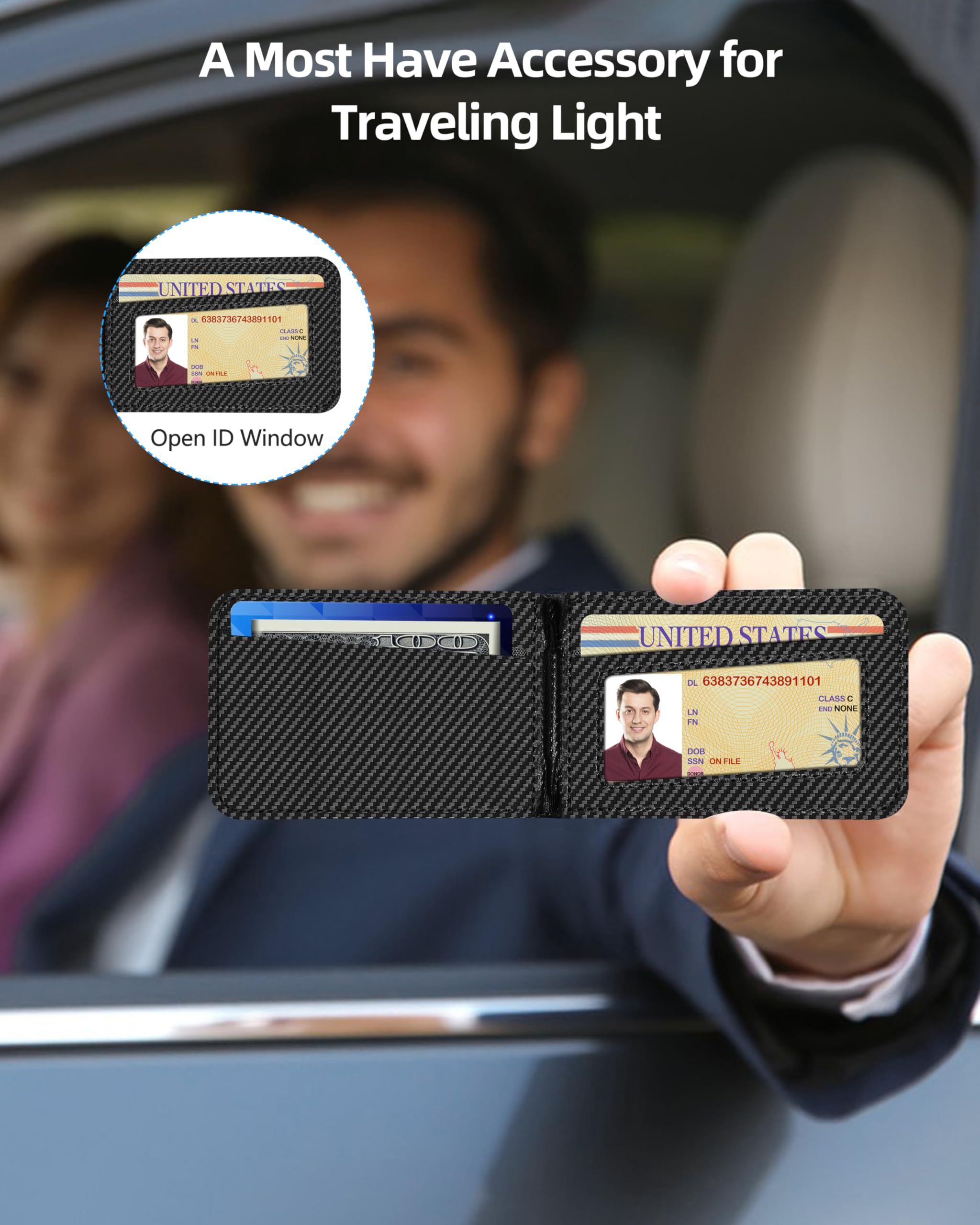 2-in-1 Magsafe Wallet, Adjustable Stand and Open ID Window, Magnetic Wallet for iPhone 17/16/15/14 Pro Max/14 Pro/14/14 Plus/13/12 Series, 9 Cards, Black Carbon Fiber