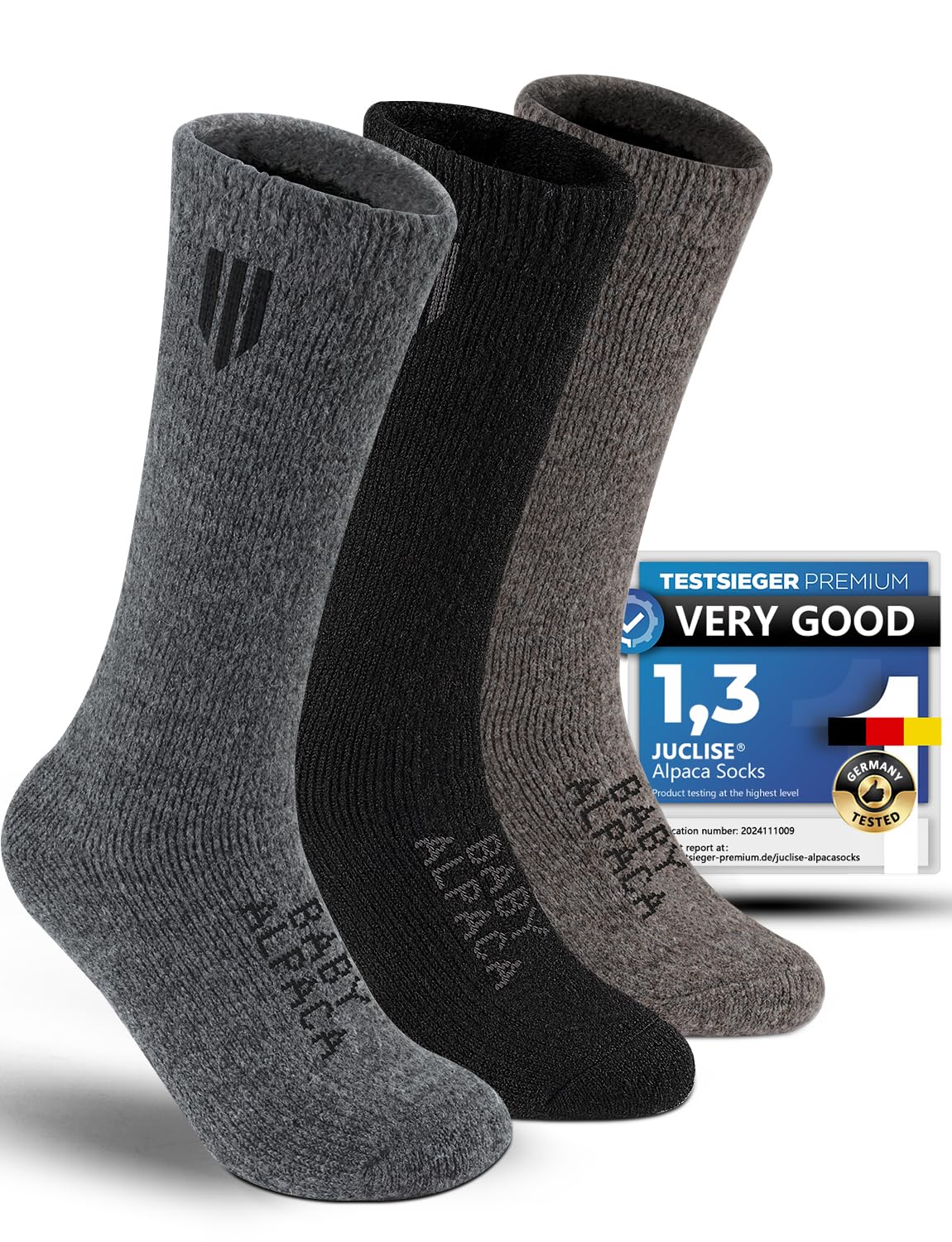 Photo 1 of Juclise Alpaca Wool Heavyweight Thermal Boot Socks Winter Hunting Hiking Working Cold Weather Cushioned (US, Alpha, Large, Regular, Regular, Charcoal Gray+Black+Black Camel)