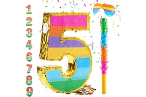 MUWOOB Rainbow Number 5 Pinata for 5th Birthday Party Decorations, Birthday Pinata with Stick Blindfold and Confetti, Kids Anniversary Celebration, Fiesta (Small, 16.5 x 11.5 x 3 In)