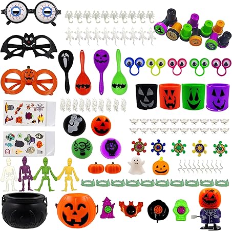 Amazon Co Jp Brwoynn 132ピース ハロウィン おもちゃ 詰め合わせ ハロウィンパーティーの記念品 カーニバルの賞品 学校の教室でのご褒美 トリック オア トリートメント ハロウィンの賞品 バルクおもちゃ宝箱 男の子と女の子向け おもちゃ