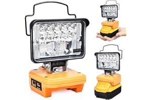 FIIHIO LED Work Light for Dewalt 20v Battery,Cordless Battery Light with Low Voltage Protection and USB & Type C Charger Port,Flood Lights for Job Site,Outdoor Camping, Hiking, Fishing, Hunting【Tool Only】