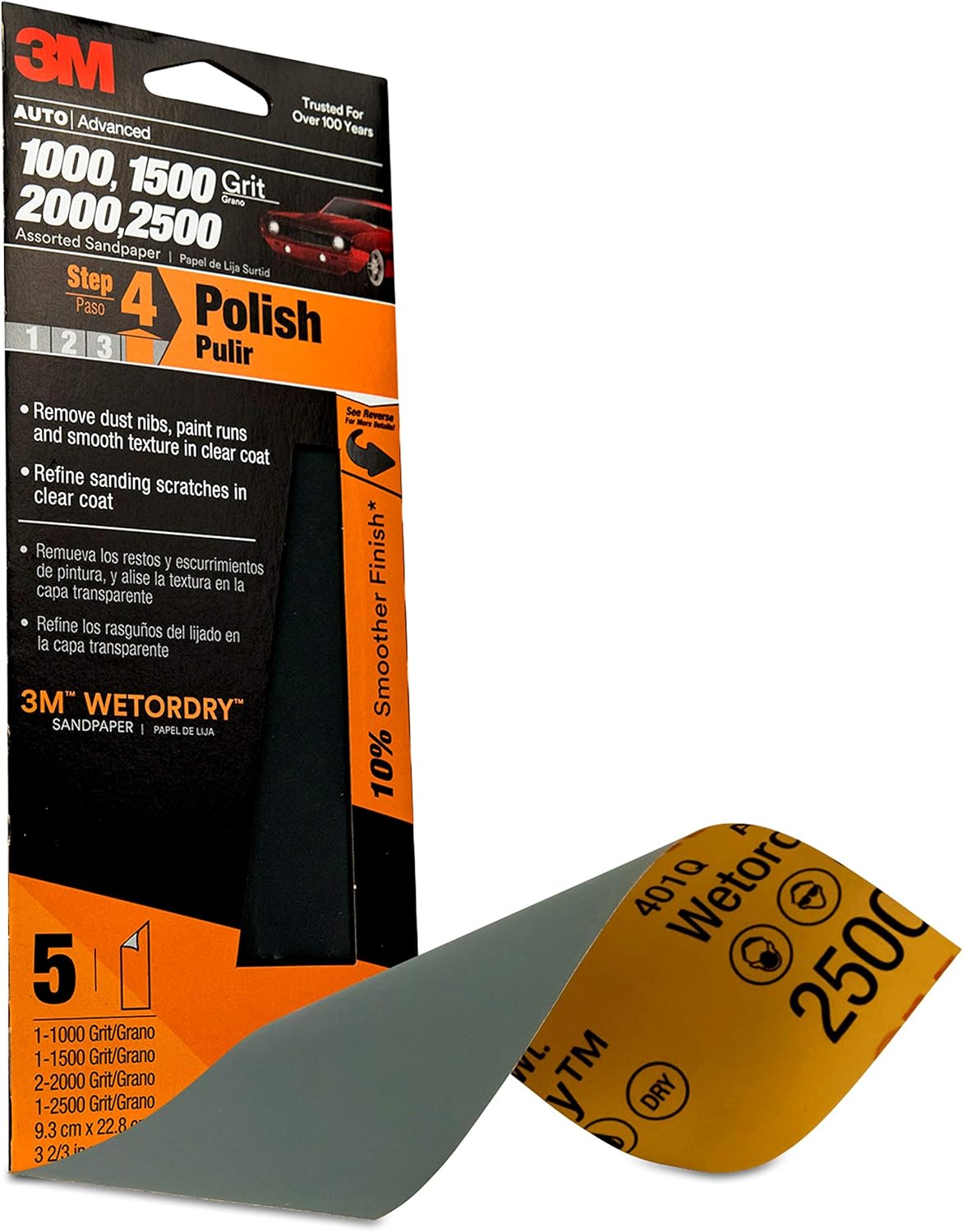 3M Auto Wet Or Dry Sandpaper 3 2/3 in x 9 in, 1000, 1500, 2000, 2500 Assorted Grit Pack, 5 Sheets: Garden & Outdoor