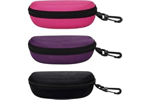 MOLSHINE 3 Pieces Portable Hard Shell Sunglasses Case, Zipper Eyewear Eyeglasses Case with Hook for Women Men Travel Sports