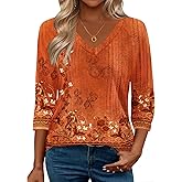 Zeagoo 3/4 Length Sleeve Womens Tops Casual V Neck Shirts Soft Basic Tees Business Work Blouses