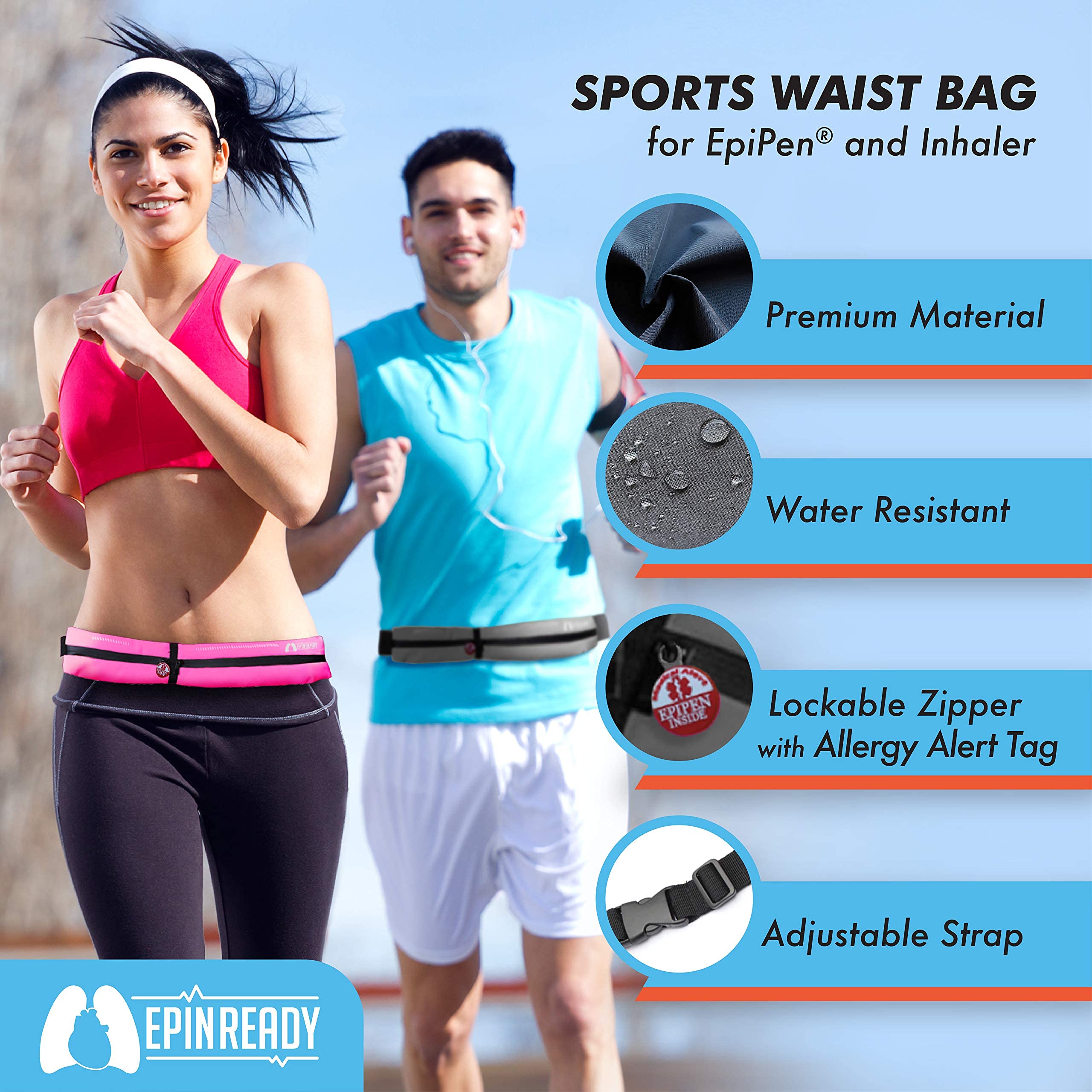 EpiPen Waist Belt with Medical Alert Tag, EpiPen Fanny Pack, Sports Outdoors Epipen Case for Walking or Running - Fits EpiPen and a M.D.I. Inhaler (Lime Green)