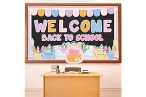 JISFIGTRH Welcome Back to School Bulletin Board Set - Colorful First Day of School Theme with School Supplies, Pencil, Notebook, Schoolbag Paper Cutouts - Ideal for Classroom and Back to School Party Decor