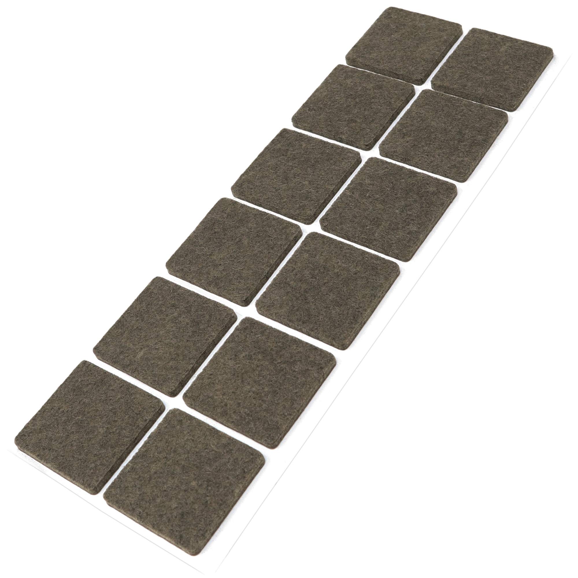 Adsamm® / 12 x self-adhesive felt pads/Brown / 1.38x1.38'' (35x35 mm) / square / 0.138'' / 3.5 mm thick stick-on furniture felt glides/Furniture & Chair Glides