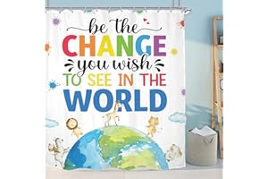 LGhtyro Kids Colorful Quotes Shower Curtain Bathroom Set 60Wx71H Inches Cartoon Earth Animal Inspirational Motivational Words Bath Accessories Cute Children Art Home Decor Fabric 12 Pack Hooks