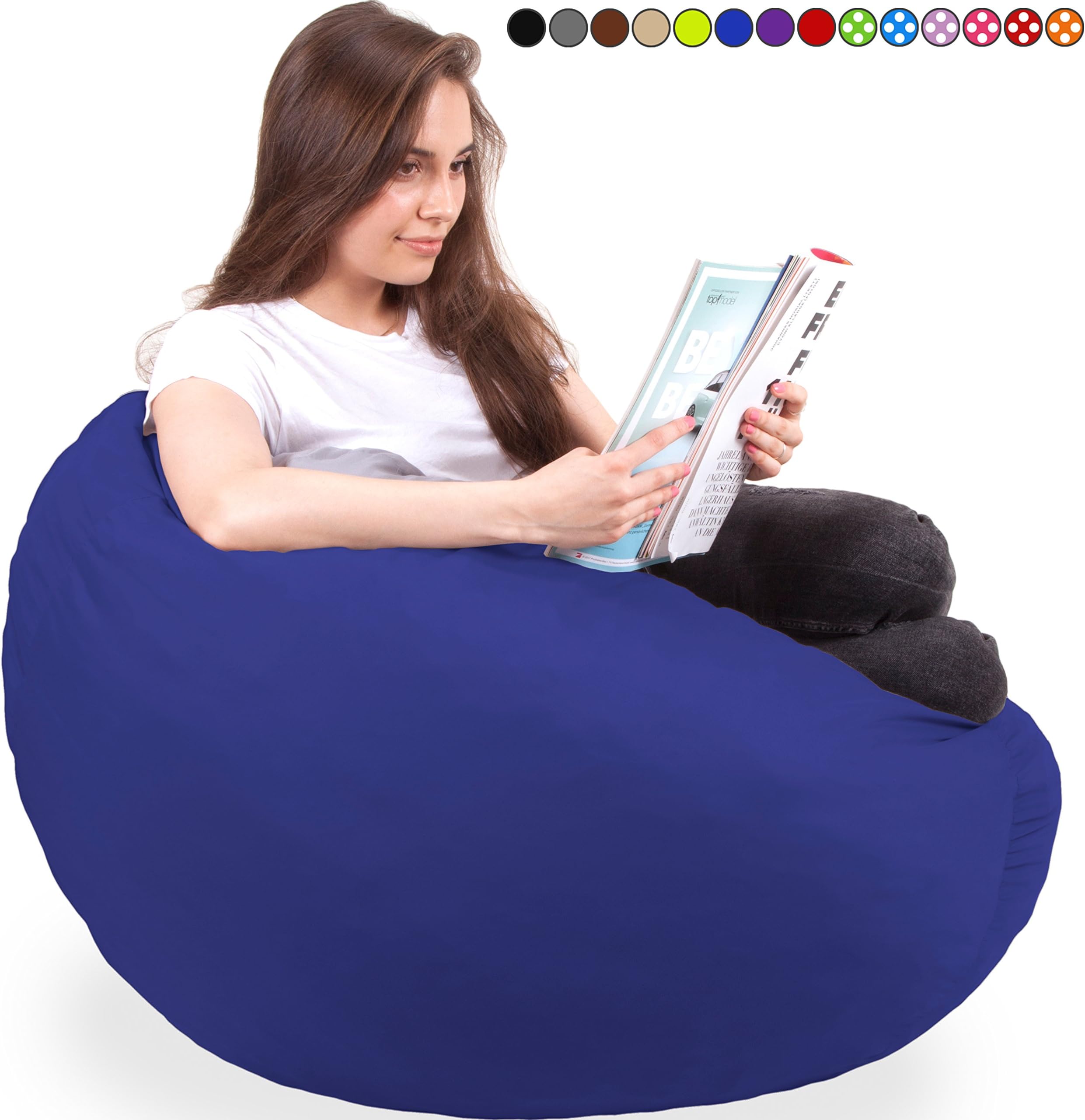 Supersized Bean Bag Chair in Sapphire - Machine Washable Big Soft Comfort Cover with Memory Foam Filler - Cozy Lounger & Bed - Kids & Teens Love This Huge Sack - Indoor Furniture by Panda Sleep