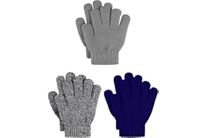 Cooraby 3 Pairs Kid's Winter Gloves Thick Cashmere Warm Knitted Gloves Children Cold Weather Gloves