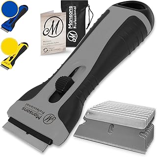 Mansons Ceranfeldschaber mit 15 Klingen für Ceranfeld Kratzer, Herd Glasschaber für Cerankochfeld, Reiniger für Induktionskochfeld & Glaskeramik, Ceran® Schaber für Kochfeld und Backofen, Set (Grau)