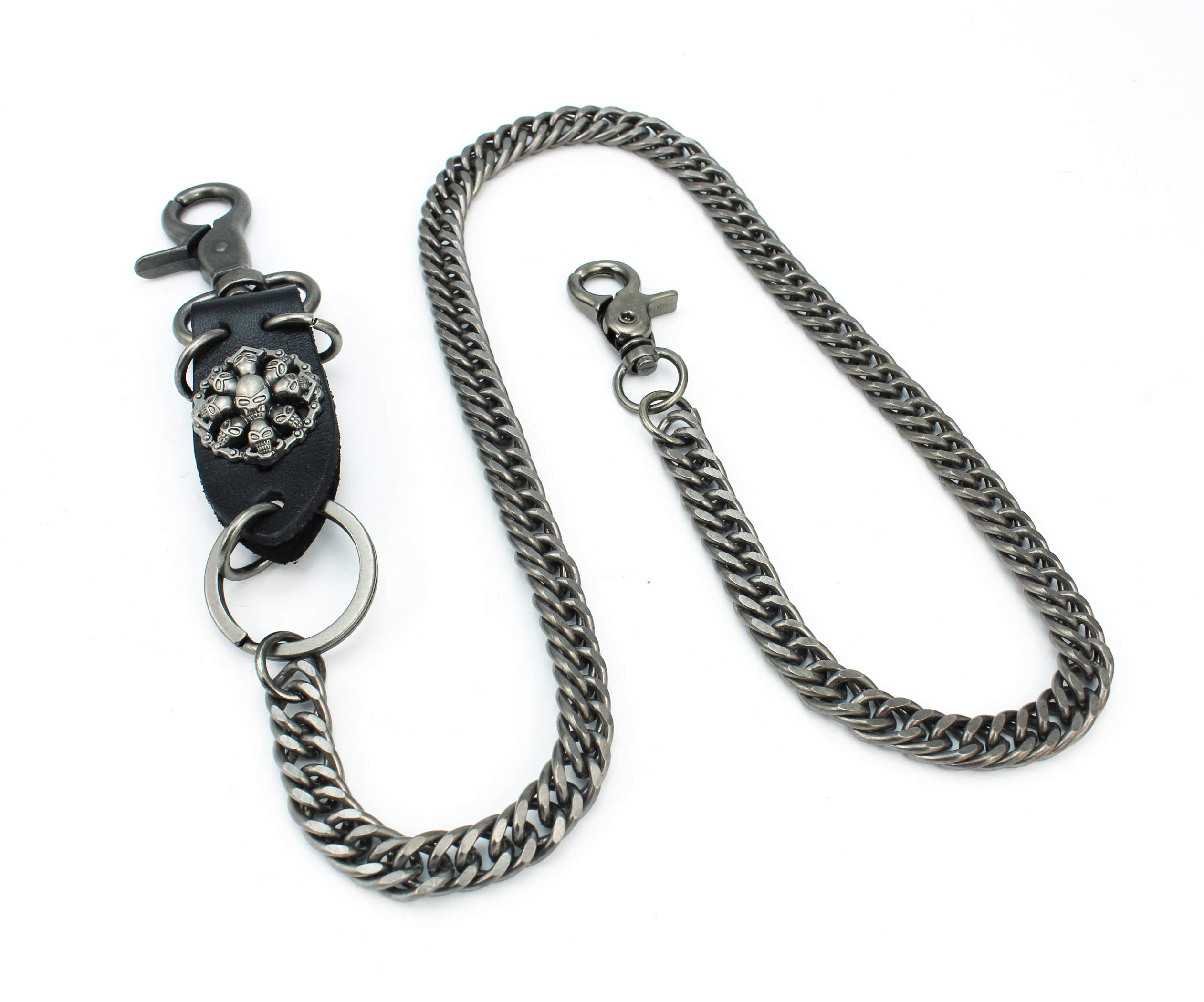 Bling Company Men's Silver Leather/Steel Wallet Chain, 77 cm, Durable Leather Construction, Biker, Adult Males, Outdoor Enthusiasts