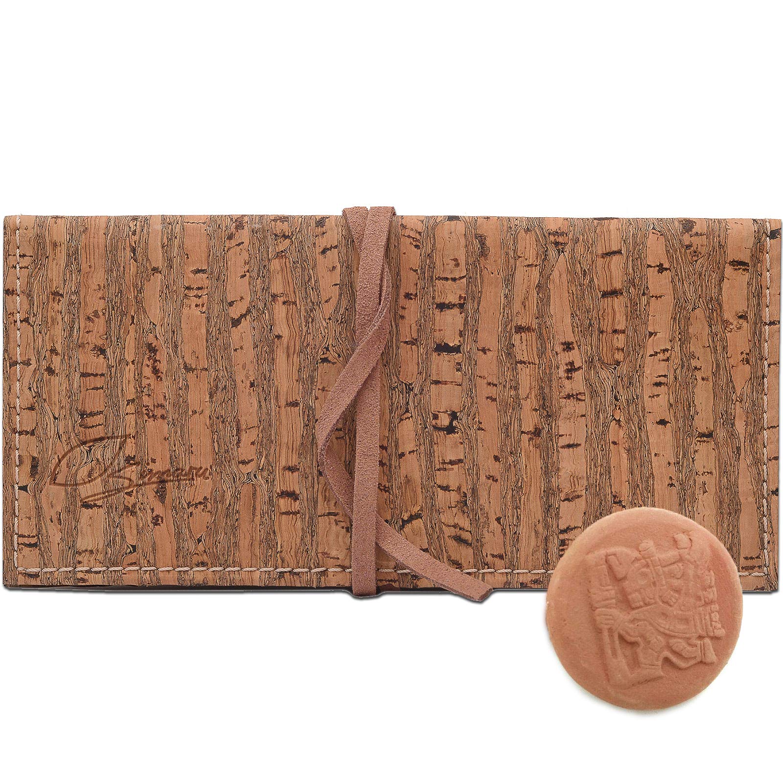 Vegan Tobacco Pouch with Tobacco Humidifier stone - Made of Vegan Cork Leather – Holder 30g, 35g packs – Tobacco Case with Zipped Pocket for Filters and Papers - by SIMARU (Rustic)