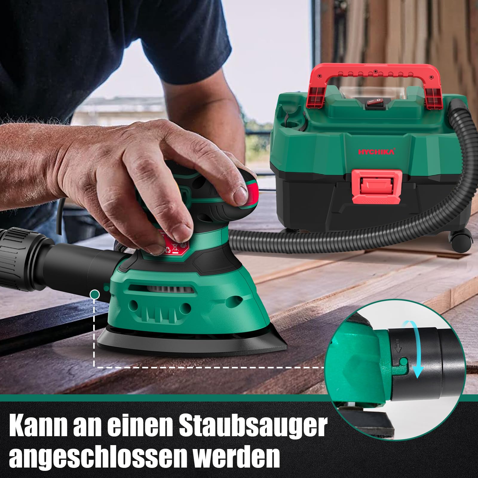 HYCHIKA 140W Deltaschleifer, 13000 OPM Multischleifer Effiziente Staubabsaugung, mit 12PCS Schleifpapier, Ideal zum Schleifen von Holz und Entfernen von Rost und Farbe 6