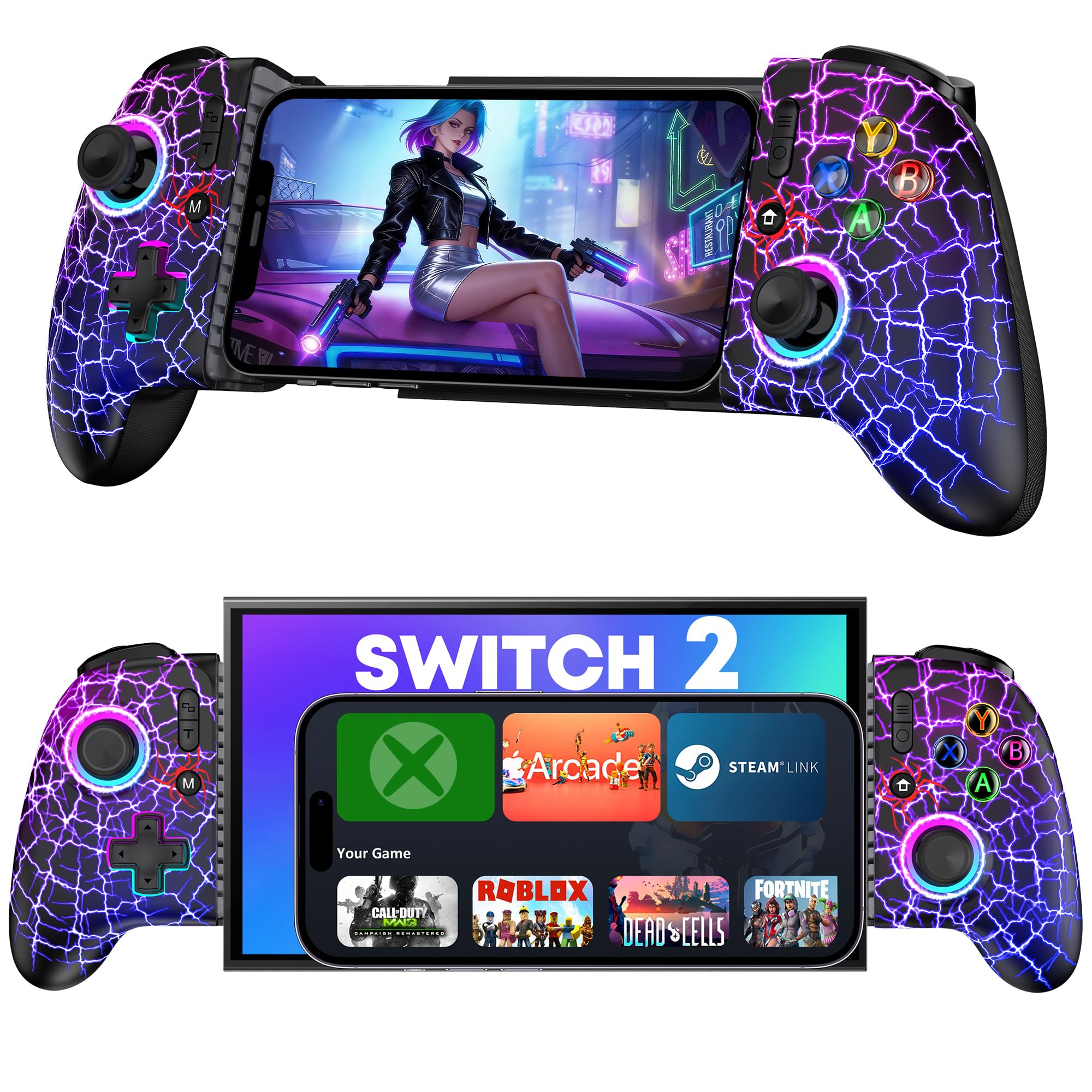 【Anti-Drift & Fast-Connect】Wireless Gaming Controller for iPhone/Android, Hall Joystick&Trigger Bluetooth Phone Controller, Handheld Game Console Quality - For Cloud Gaming,Genshin Impact,Roblox,Call of Duty