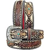 DANIEL'S ARTPLANET Western Belt for Men Full Grain Leather Cowboy Belt 1.5” Wide With Buckle Handmade Engraved Tooled