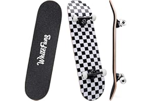 WhiteFang Skateboards for Beginners, Complete Skateboard 31 x 7.88, 7 Layer Canadian Maple Double Kick Concave Standard and Tricks Skateboards for Kids and Beginners