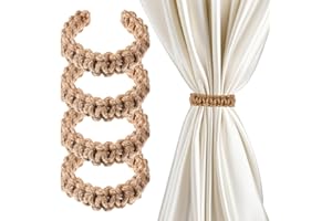 Ptwola 4 Pack Braided Curtain Tiebacks Boho Elegant Rustic Curtain Holdbacks Tie Backs Holders Set Simple Light Weight Drapes Decorative Accessories Handmade for Home Office Bedroom Window (4, Linen)