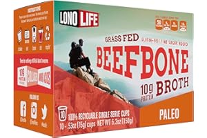 LonoLife Beef Bone Broth Powder Mix | Grass-Fed, 10g Protein | Collagen-Rich, Keto & Paleo Friendly | Natural Ingredients | 10 Single-Serve Cups