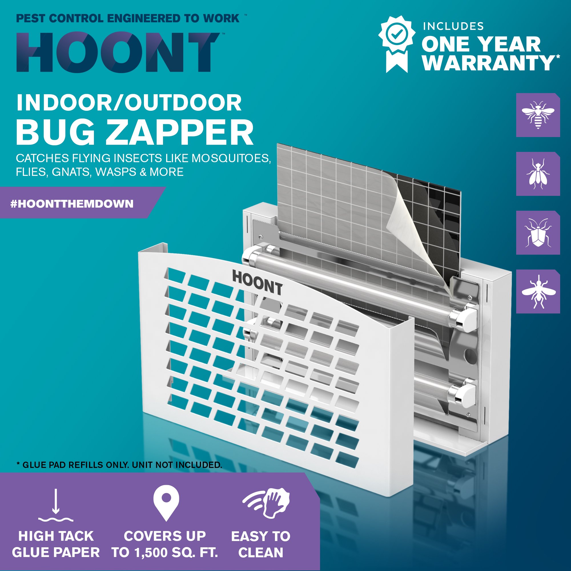 Hoont Indoor Plugin Sticky Fly Trap Catcher Killer with Bright UV