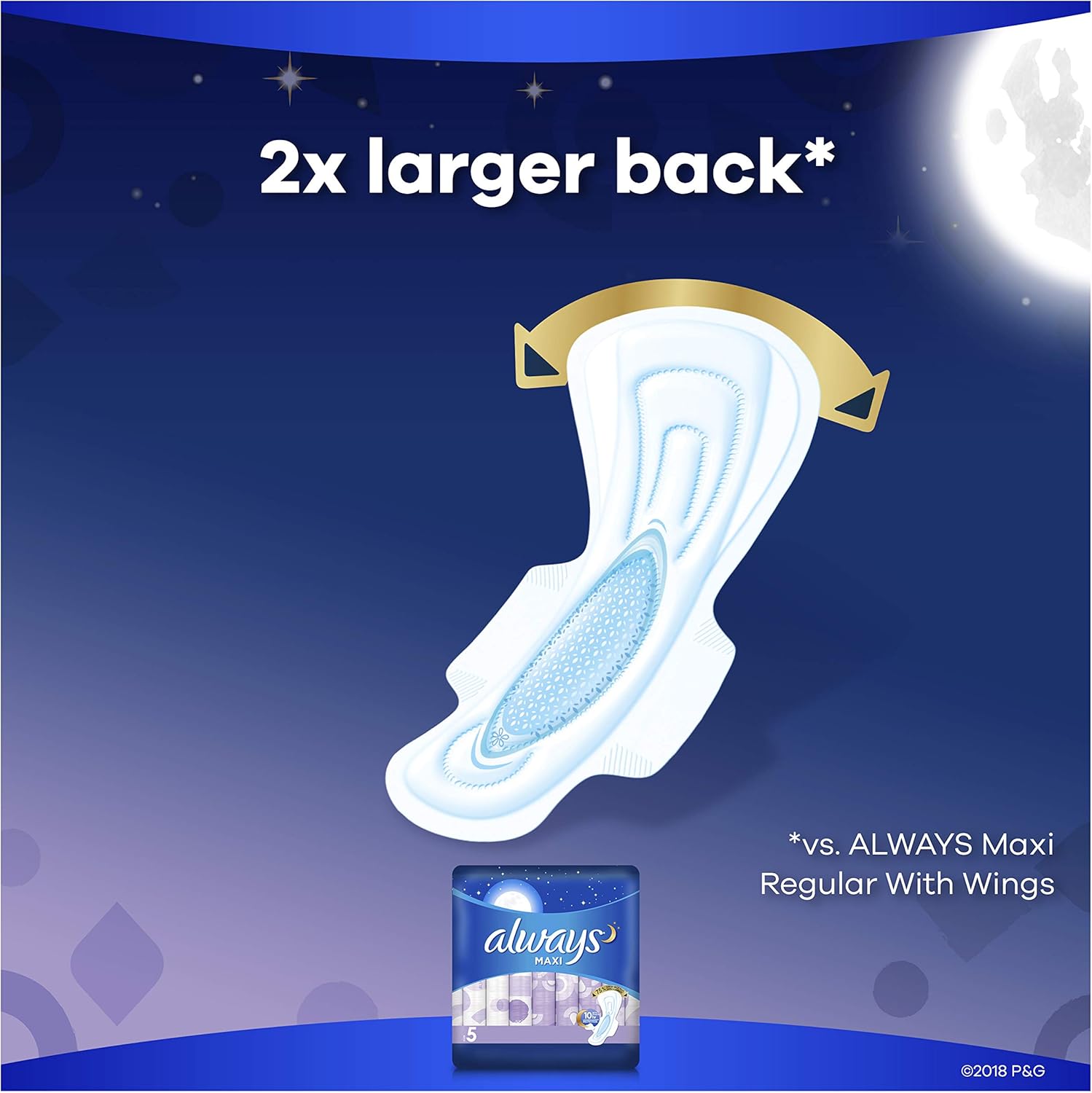 Always Maxi Feminine Pads for Women, Size 5, Extra Heavy Overnight Absorbency, with Wings, Unscented, 36 Count, Pack of 4 (Package May Vary): Health & Personal Care