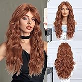 Luxclipse Wigs Human Hair Auburn Wavy Long Heat Resistant Middle Part Natural Heat Resistant Cosplay Halloween Party Use (Auburn,26 inch)