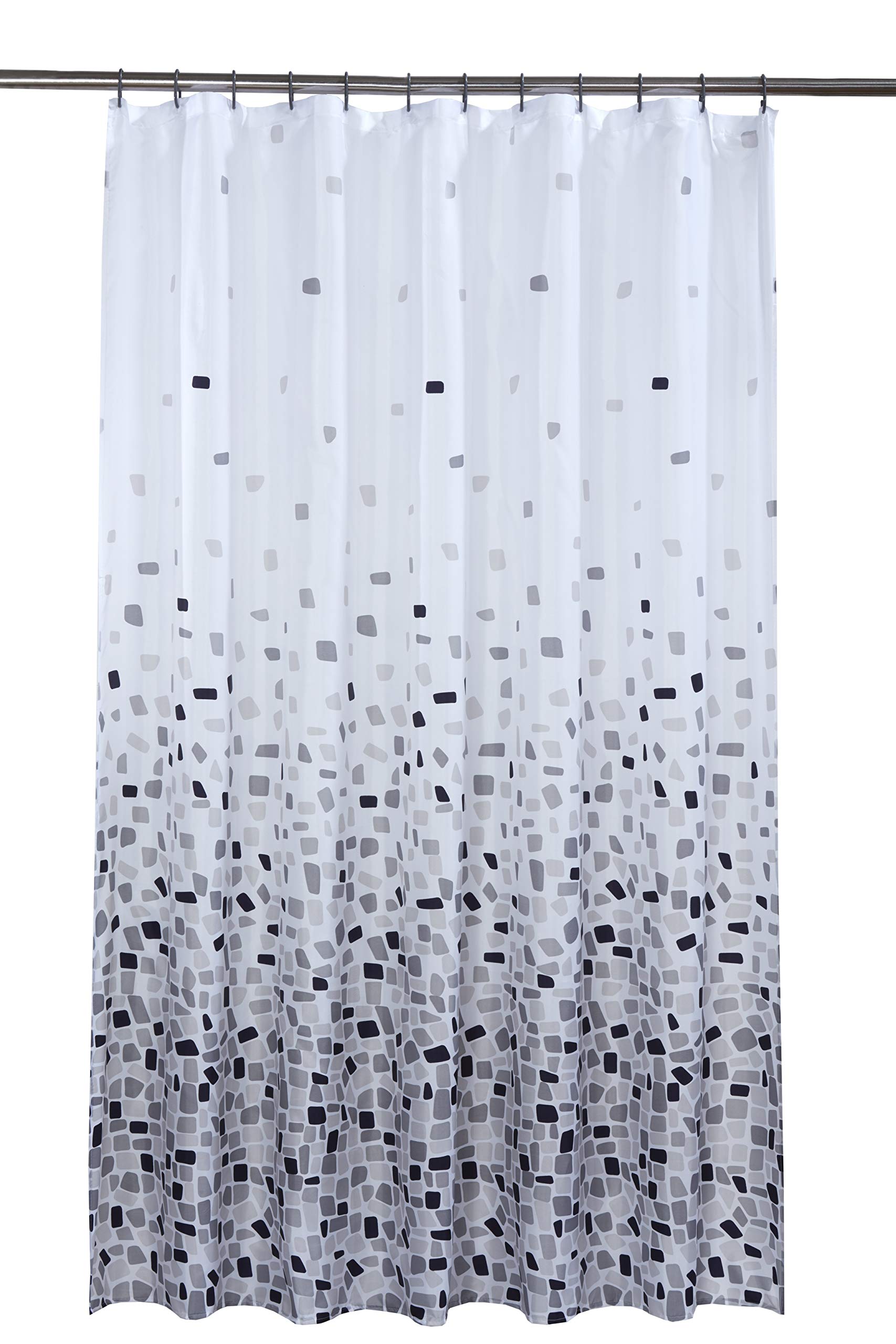 YourHome Vibrant Mosaic Grey On A White Background Polyester Shower Curtain Including 12 Grey Shower Curtain Rings By Waterline