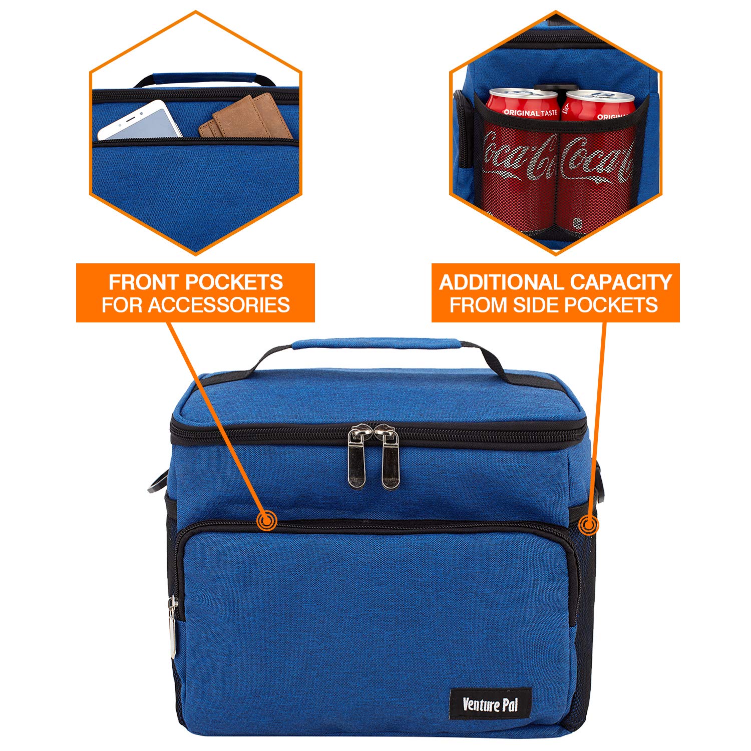 Insulated Cooler Lunch Bag Leak Proof Reusable - Office Work Picnic Hiking Beach Lunch Box Organizer with Adjustable Shoulder Strap for Men Women VP036-Blue