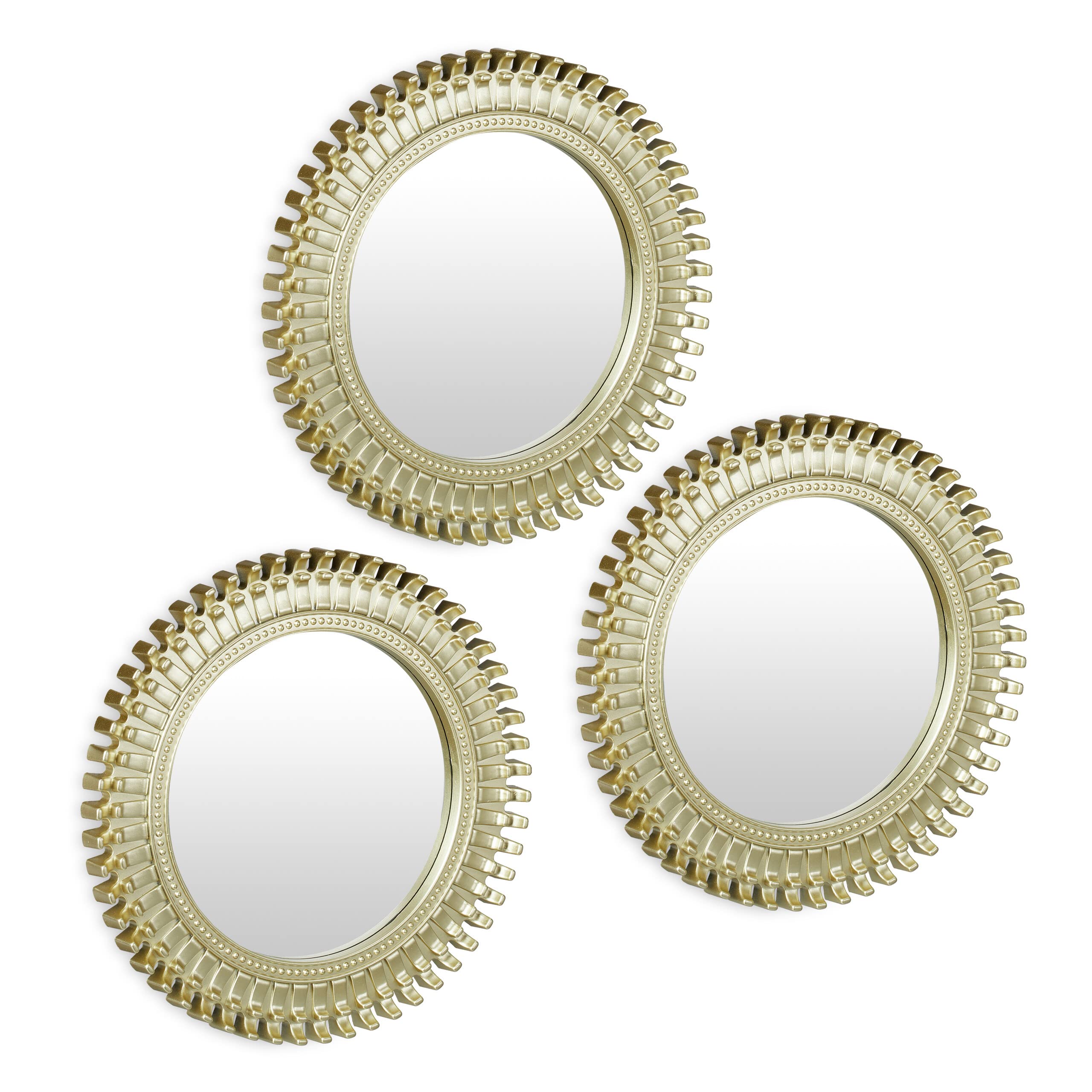 Relaxdays Set of 3 Mirrors, Round, Decorative, Ø 25 cm, Wall Mounted, Plastic Frame, Bedroom, Lounge & Hallway, Gold