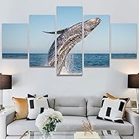 SIGNWIN 5 Panel Canvas Wall Art Modern Art Dolphin Expressive Marine Life Multicolor Nautical Photography Whale for Home Decorations Ready to Hang - 60