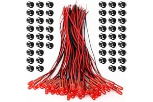OWOFYDR 12 Volt 5MM Pre Wired Led Light Emitting Diodes,Micro Led Lights Diodes for Model Assortment Kit,9V-12V Mini Single Led Bulbs (Red /50Pcs, 5MM)