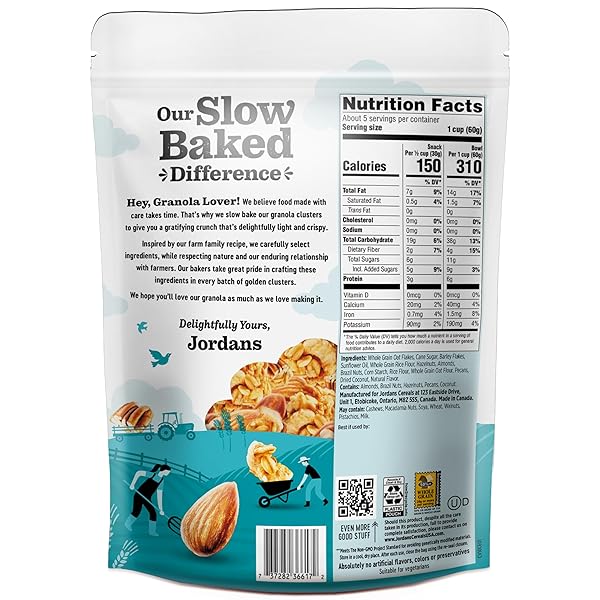 JORDANS SLOW BAKED GRANOLA | FOUR NUT GRANOLA WITH ALMONDS, BRAZIL NUTS AND PECANS | NO ARTIFICIAL FLAVORS, COLORS, OR PRESERVATIVES, NON-GMO | BETTER FOR YOU SNACKS FOR ADULTS & KIDS | 11.4 OZ