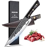 Huusk 8-inch Chef Knife from Japan, Professional Hand Forged Kitchen Knives, Japanese Gyutou Chef Knives, High Carbon Steel Cooking Knife for Meat Sushi Vegetables, Gift for Men and Women