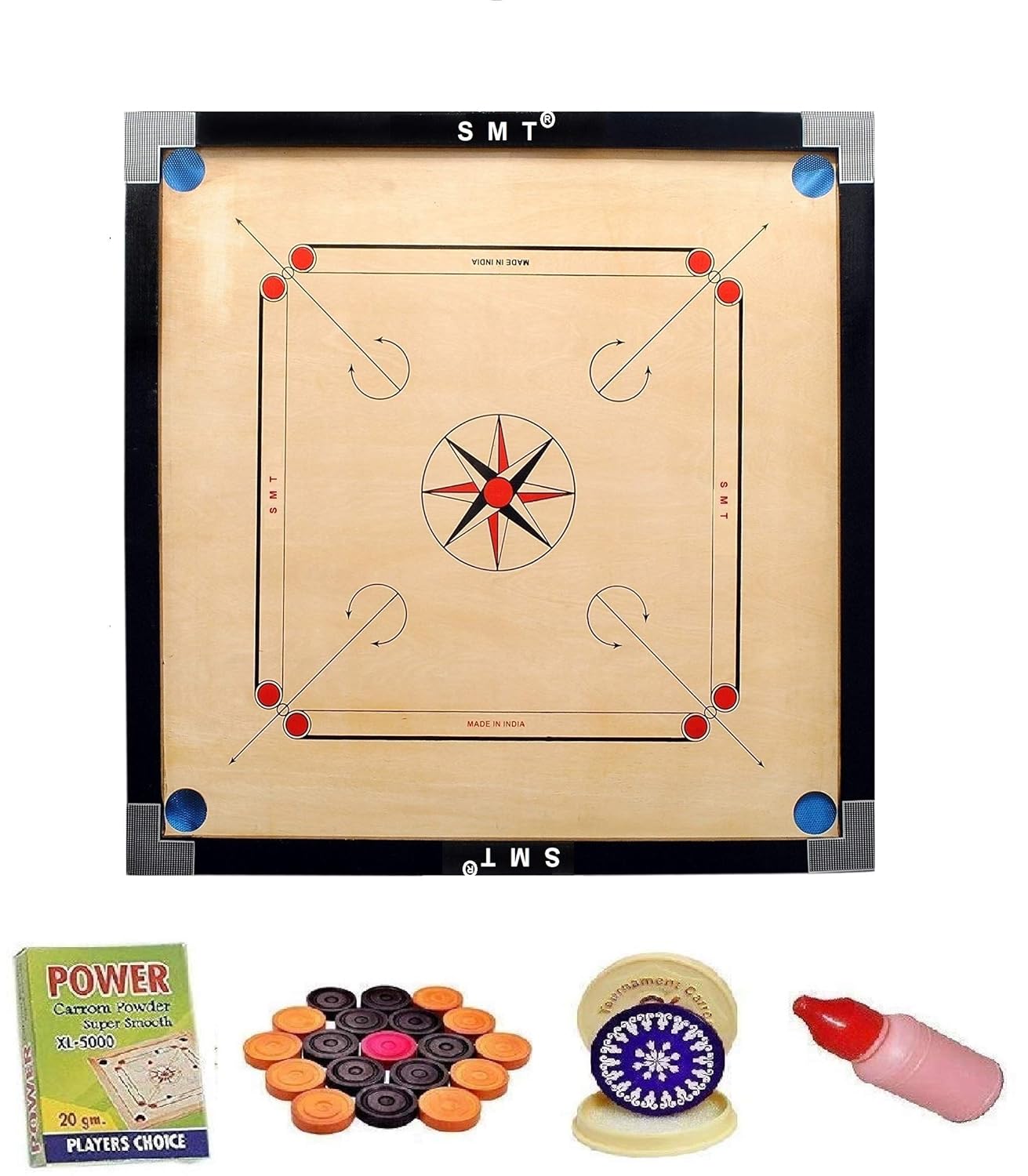 Buy SMT Full Size(Large) 32' Inch Matte Finish Round Pocket Carrom Board with Coins, Striker