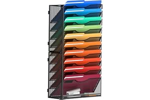 MINDEPOT 11 Tier Wall File Holder Hanging Wall Mount Paper File Organizer for Mails Folders Document Magazine Organization, for Office School Home, Black