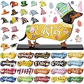 Anglechic 42 Pcs Interchangeable Easter Dachshund Holiday Wiener Dog Decor Seasonal Welcome Sign Tier Tray Decoration Ornament Farmhouse Wood Home Office Desk Accessories for Women Pet Lover Gift