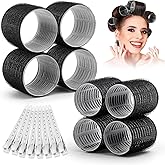 Self Grip Hair Rollers Curlers 16 Pcs Set with 8Pcs Hair Rollers 2 Sizes (4 Jumbo & 4 Large) and 8 Pcs Hair Clips for Long Me