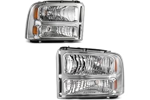 AUTOSAVER88 Headlight Assembly Compatible with 05 06 07 Ford F250 F350 F450 F550 Super Duty/05 Ford Excursion Headlight Assembly OE Projector Headlamp Chrome Housing Clear Lens