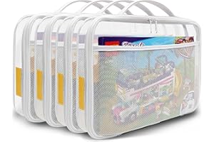 holay 4 Packs PVC Zippered Blocks Set, Toy, Clay, Board game Storage Organizer Case (Name Tag, Manual Pocket) (White, Large)