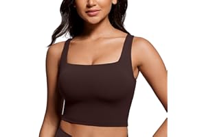 CRZ YOGA Butterluxe Square Neck Crop Tank Tops for Women - Workout Longline Sports Bras Padded Yoga Camisole