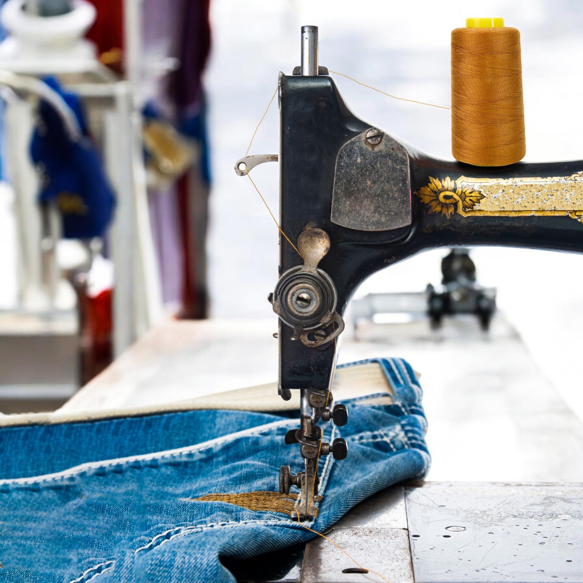 1500 Yards Jean Denim Thread for Sewing Machine, Blue Jean 20s/2 Heavy Duty Strong Thick Bonded Cone Spool 100% Polyester for Shoe Bag Canvas Leather Nylon Hand Quilting, 2.2x4.37'' (Cotton Thread)
