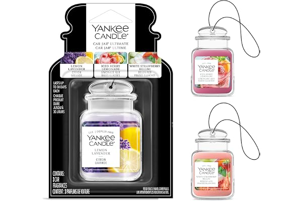 Yankee Candle Car Air Fresheners | Hanging Car Jar Ultimate Variety Pack | Neutralize Odours Up To 30 Days Each | Lemon Laven